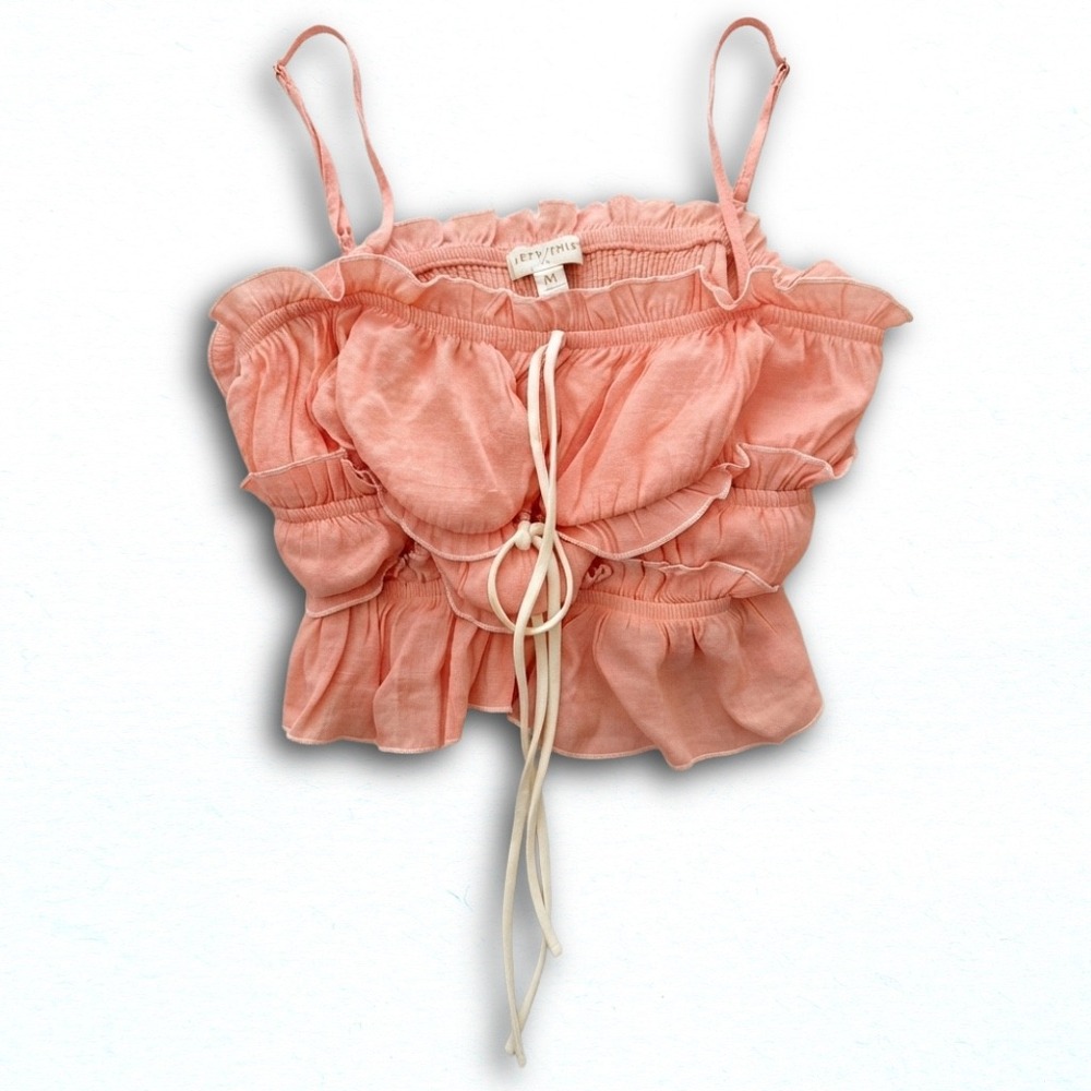 Peach Ruffle Crop Cami Top Smocked Back Adjustable Straps Medium